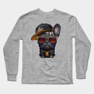 Black French Bulldog Hip-Hop Super Star Long Sleeve T-Shirt